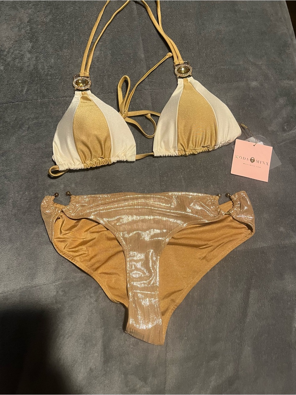 Moda Minx Gold & Cream Shimmer Triangle Bikini